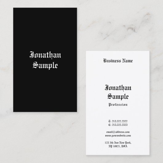 Klassisches handgeschriebenes Skript Schwarz-weiße Visitenkarte (Vorne/Hinten)
