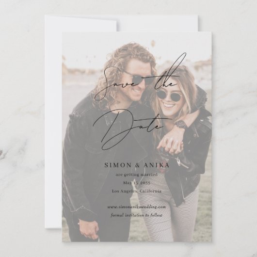 Klassisches Handwriting-Script-Foto Hochzeit Save The Date (Vorderseite)