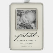 Klassisches Handwriting-Skript Baby's First Weihna Rahmen-Ornament Silber (Vorderseite)