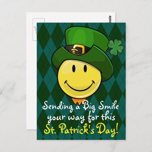 Klassisches Happy-Gesicht mit irischem Kobelhahn Postkarte (Vorne/Hinten)