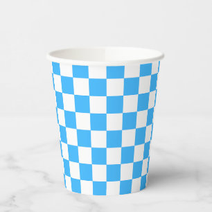 Klassisches hellblaues Schachbrettmuster Pappbecher
