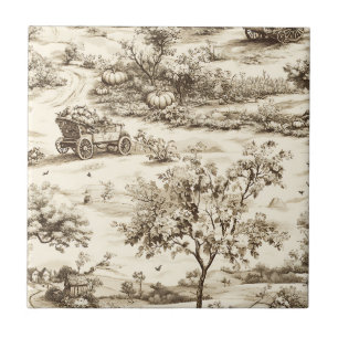 Klassisches Herbst-Pumpkin-Land-Muster in Sepia Fliese