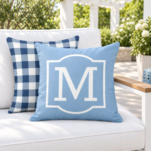 Klassisches Himmelblau-Weißes Monogramm mit Klamme Kissen