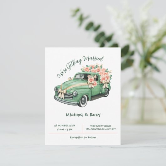 Klassisches Hochzeitsauto Einladung (Stehend Vorderseite)