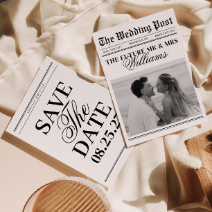 Klassisches Hochzeitsfoto mit Vintage-Zeitung Save The Date