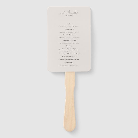 Klassisches Hochzeitsprogramm für Creme und Holzko Fächer (Vorderseite)