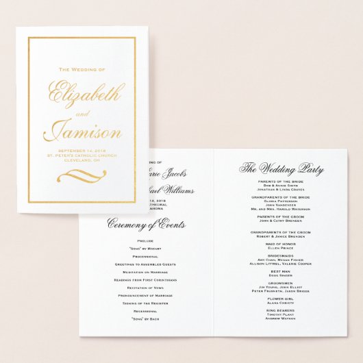 Klassisches Hochzeitsprogramm für Elegantes Gold F Folienkarte (Anzeige)
