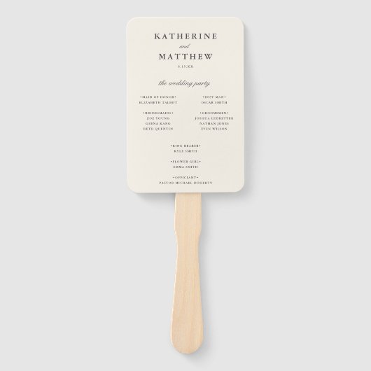 Klassisches Hochzeitsprogramm für Elfenbein Fächer (Vorderseite)