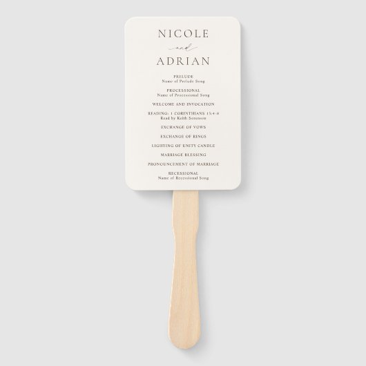 Klassisches Hochzeitsprogramm für Elfenbein Fächer (Vorderseite)