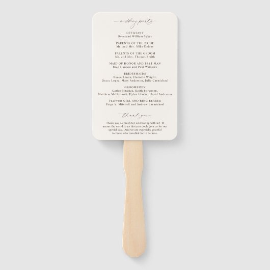 Klassisches Hochzeitsprogramm für Elfenbein Fächer (Rückseite)