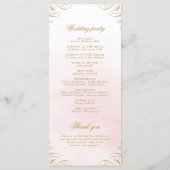 Klassisches Hochzeitsprogramm für Rosa und Gold Menükarte (Rückseite)