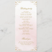 Klassisches Hochzeitsprogramm für Rosa und Gold Menükarte (Rückseite)
