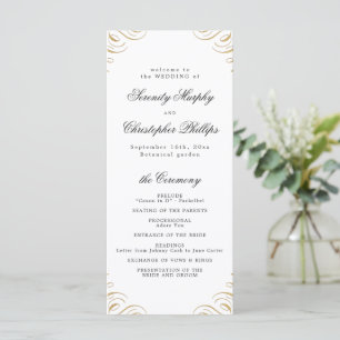 Klassisches Hochzeitsprogramm für Schwarz und Gold Menükarte