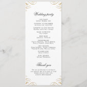 Klassisches Hochzeitsprogramm für Schwarz und Gold Menükarte (Rückseite)