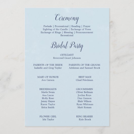 Klassisches Hochzeitsprogramm für weiße Blume Programm (Rückseite)