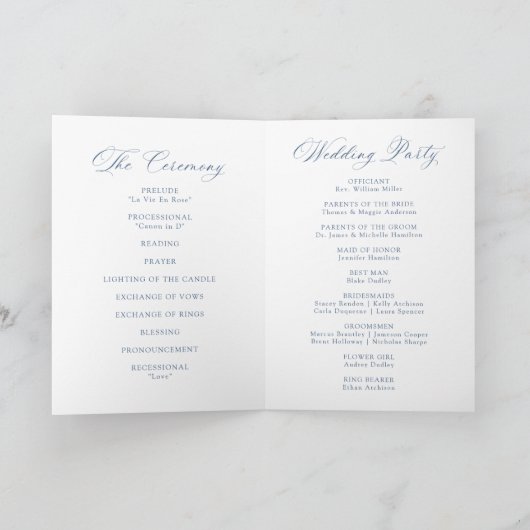 Klassisches Hochzeitsprogramm mit Navy-Blauen Hort Programm (Innenseite)