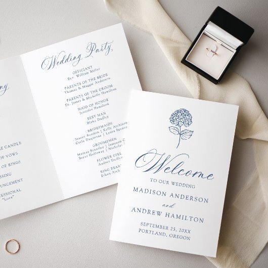 Klassisches Hochzeitsprogramm mit Navy-Blauen Hort Programm