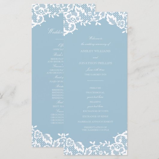 Klassisches Hochzeitsprogramm mit Spitze Programm (Vorne/Hinten)