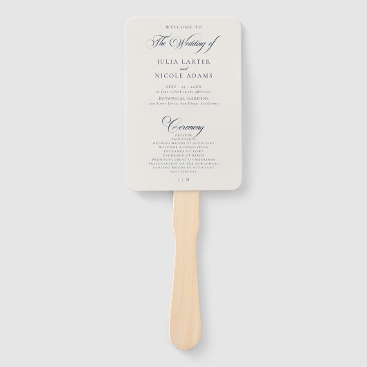 Klassisches Hochzeitsprogramm Navy Elfenbein Kalli Fächer (Vorderseite)