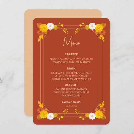 Klassisches Hochzeitstil Menükarte (Vorne/Hinten)