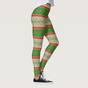 Klassisches Holiday-Mandala in Rot, Grün und Gold Leggings