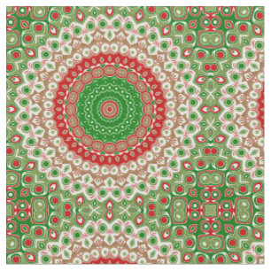 Klassisches Holiday-Mandala in Rot, Grün und Gold Stoff