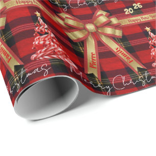Klassisches Holiday Plaid -Familienname Geschenkpapier