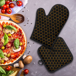 Klassisches Honeycomb-Muster mit dunklem Hintergru Ofenhandschuh & Topflappen-Set