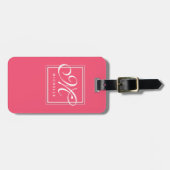 Klassisches Hot Pink und White Script Monogram Gepäckanhänger (Vorderseite horizontal)