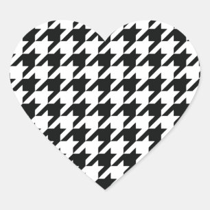 Klassisches Houndstooth-Muster: Schwarz-Weiß Vinta Herz-Aufkleber