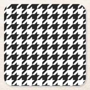 Klassisches Houndstooth-Muster: Schwarz-Weiß Vinta Rechteckiger Pappuntersetzer