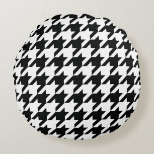 Klassisches Houndstooth-Muster: Schwarz-Weiß Vinta Rundes Kissen