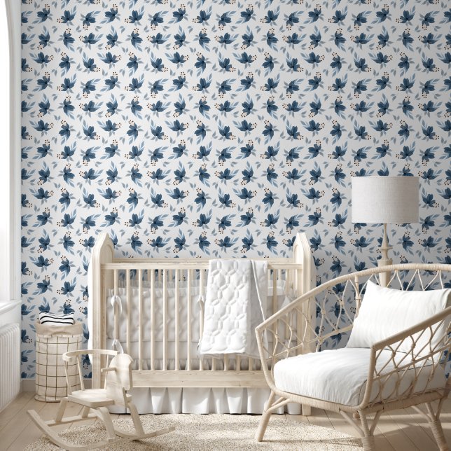 Klassisches Indigo-Blumenmuster Tapete (Kinder)