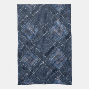 Klassisches Indigo-Diamantstich-Denim-Muster Geschirrtuch