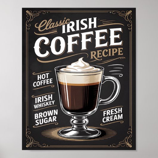 Klassisches irisches Kaffee-Rezept Vintage Poster (Vorne)