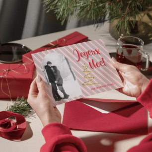 Klassisches Joyeux Noel Grün Rot Streifen Weihnach Feiertagspostkarte
