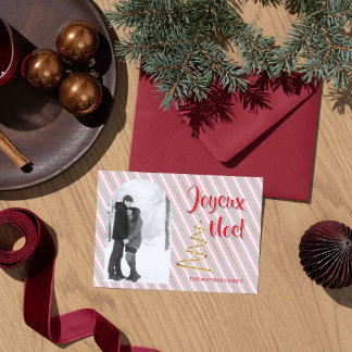 Klassisches Joyeux Noel Grün Rote Streifen Weihnac Feiertagskarte