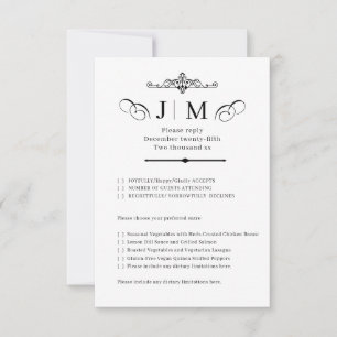 Klassisches Kalligrafie-Monogramm Hochzeits-RSVP RSVP Karte