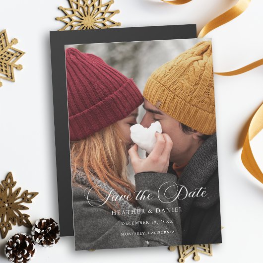 Klassisches kalligrafisches Foto Hochzeit Sichern  Magneteinladung