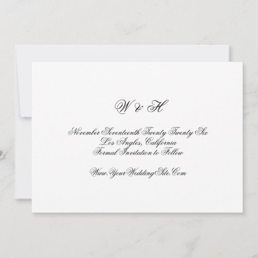 Klassisches Kalligrafisches Monogramm-Foto Save The Date (Rückseite)