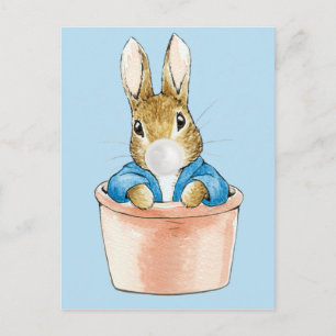 Klassisches Kaninchen Blumentopf bläst Bubble Gum Postkarte