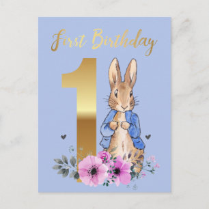 Klassisches Kaninchen Erster Geburtstag  Einladungspostkarte