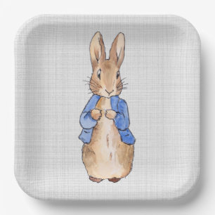 Klassisches Kaninchen-Hase grauer Leinenhintergrun Pappteller