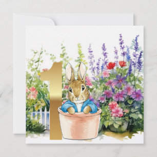 Klassisches Kaninchen im Topf Erster Geburtstag Einladung