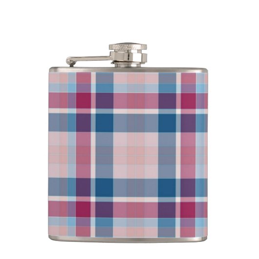 Klassisches Kariertes blaues rotes Muster Flachmann (Vorderseite)