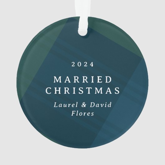 Klassisches kariertes erstes verheiratetes Foto Ornament (Rückseite)