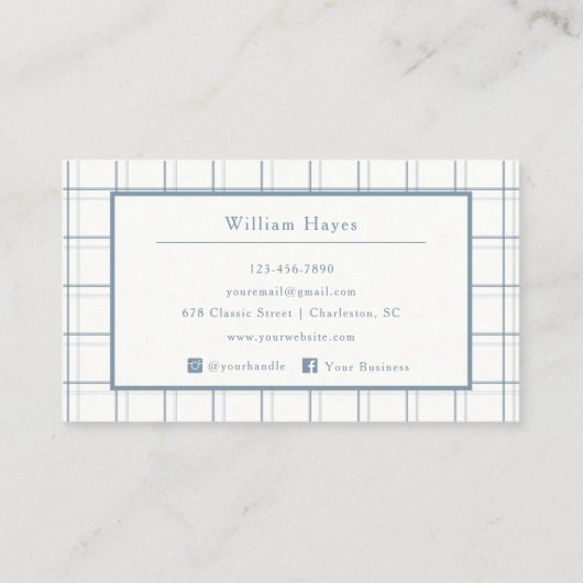 Klassisches Kariertes Muster Mens Blau Beruflich Visitenkarte (Rückseite)