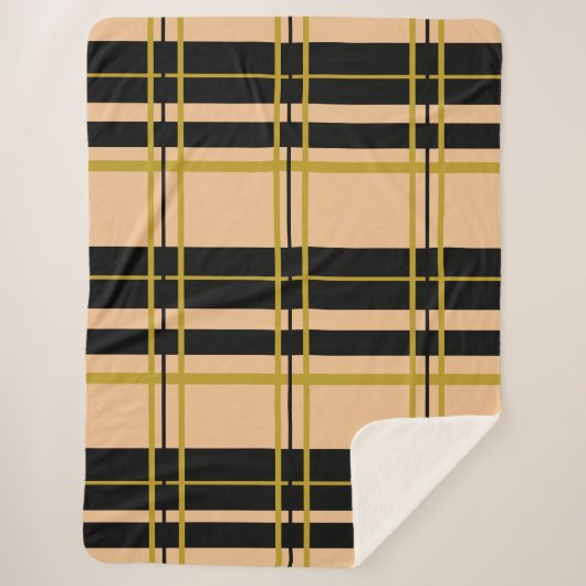 Klassisches Kariertes Schwarzes Rose Gold Sherpa B Sherpadecke (Vorderseite)