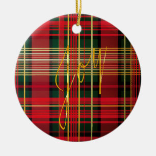 Klassisches Kariertes Tartan "Joy" Calligraphy Dec Keramik Ornament
