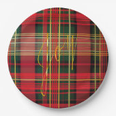 Klassisches Kariertes Tartan "Joy" Calligraphy Dec Pappteller (Vorderseite)